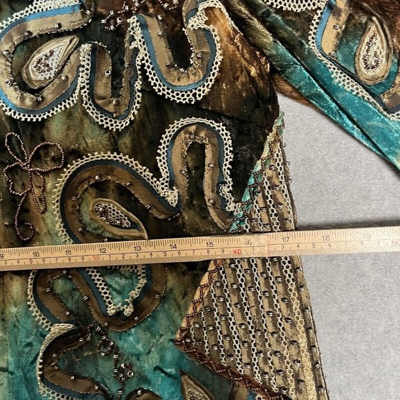 Obstinee By Ika Jacket 6 Teal Brown Velvet Beaded Art to Wear Embroidered Artsy - Picture 8 of 16